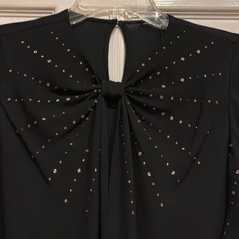 Ellie Tahiti black sheer 3/4 sleeve blouse with sequins small - Picture 2 of 7